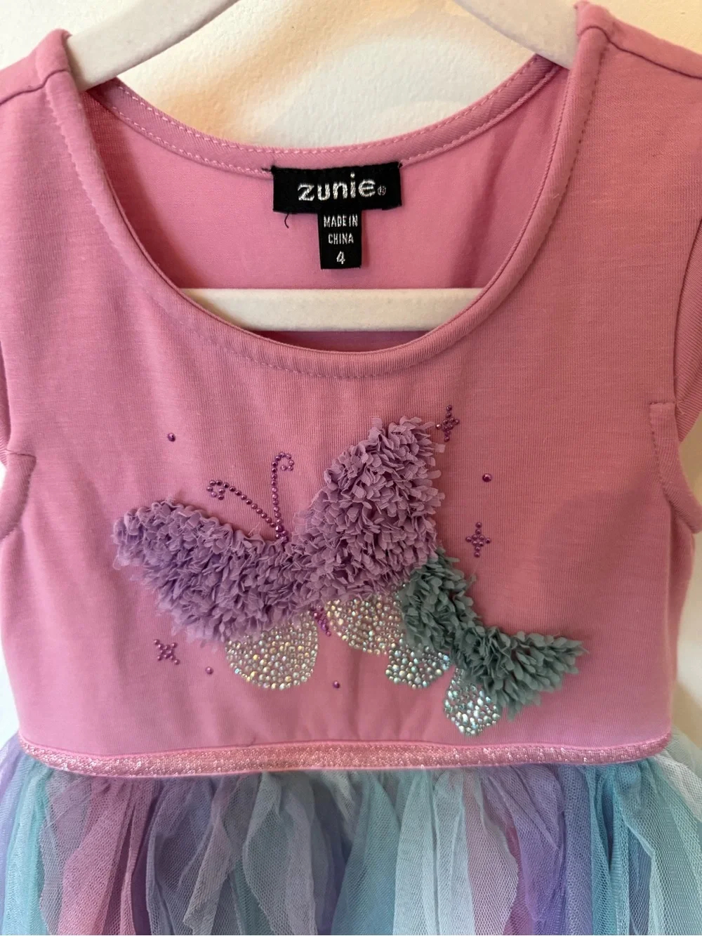 Zunie Pink Butterfly Tulle Dress with Pastel Layers